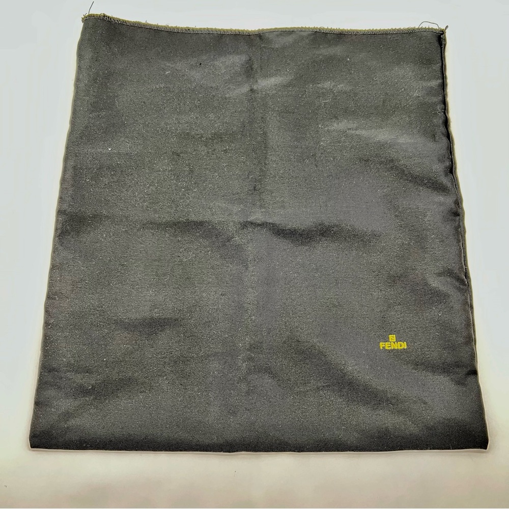 Fendi Authentic Black Nylon Dust Bag w/Attached Leather Tie to Close Yellow Logo
